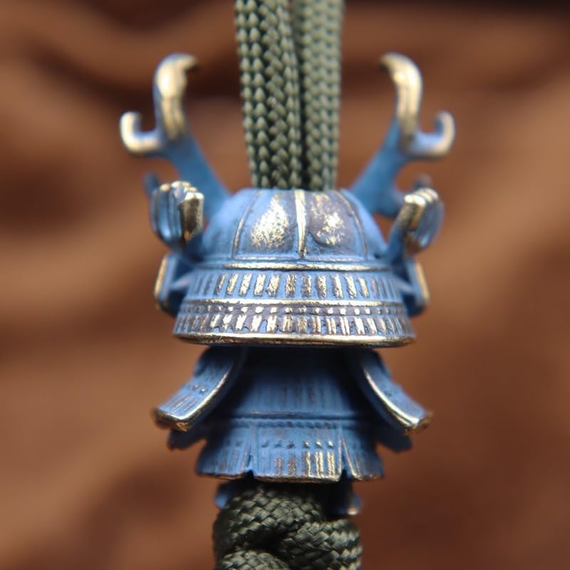 1PC/2PCS Japanese Samurai Antlers Paracord Bead Brass Knife Lanyard Charm EDC DIY Keychain Pendant (Retro&Brass,1pc)