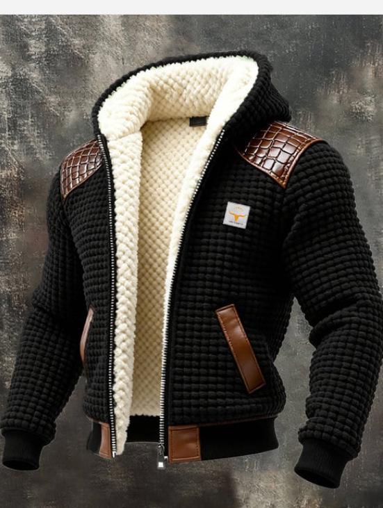 Men's European & American Velvet Thick Knit Hooded Jacket - Autumn & Winter