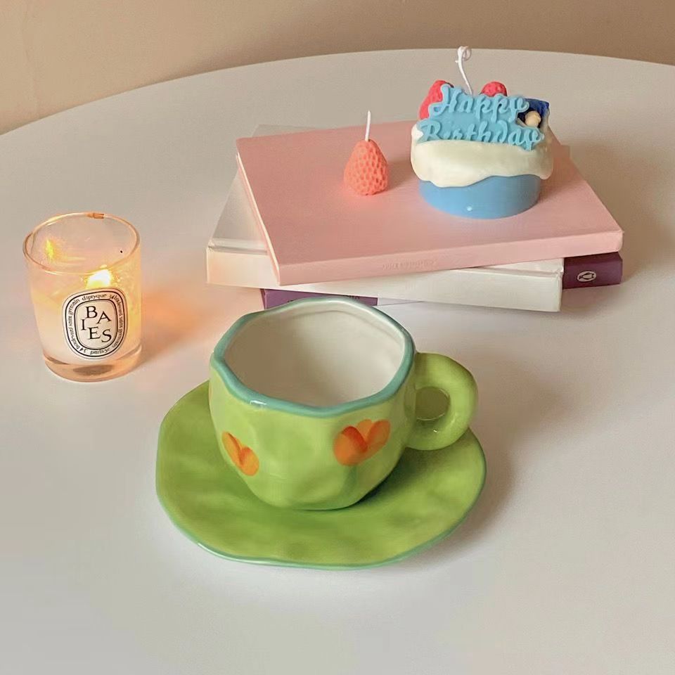 Japanese Hand Painted The Blue Sky and White Clouds Coffee Cup with Saucer Ceramic Handmade Tea Cup Saucer Set Cute Gift for Her