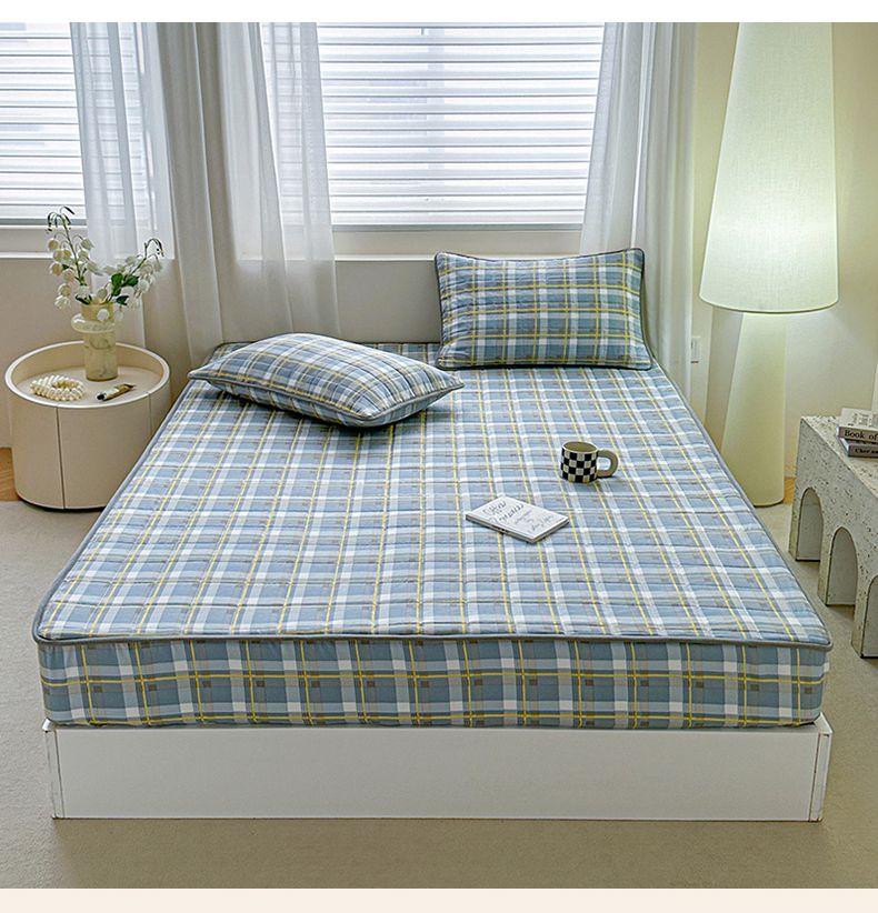 Sleeping Grid Washed Cotton Linen A-class Xinjiang Cotton Bed Sheet, Thickened Cotton Mattress Cover, Protective Cover