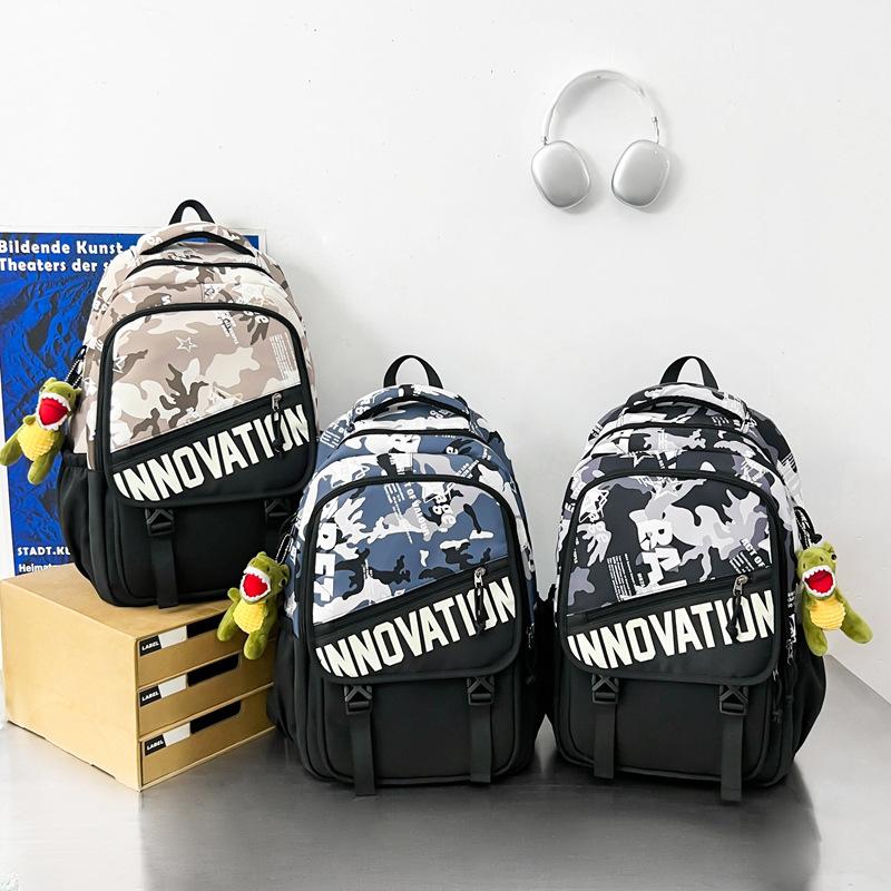Schoolbag Japanese ins trendy cool American retro contrasting colors versatile large-capacity schoolbag male junior high school student backpack
