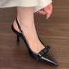 2025 New Modern Office Shoes Women Summer Black Wedding Slingback Pointed Toe Butterfly Decoration Female High Heeled Sandals