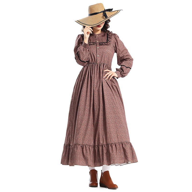 Prärie Kolonialkleid Braun Floral Vintage Halloween Kostüm Pionier Viktorianisch Mittelalter Kostüm Historisches Renaissance Kleid