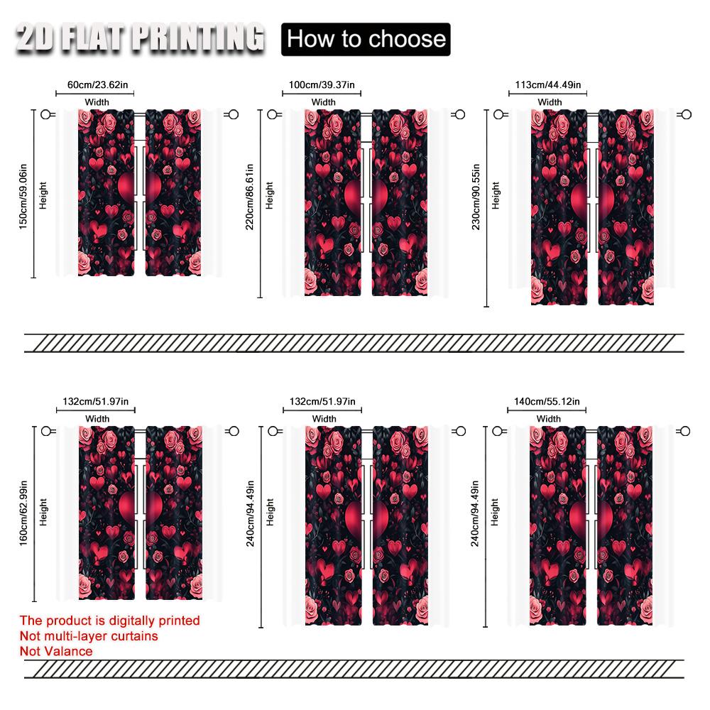 2pc    Party Window Curtains Heart and Rose Light Filter Family Party Decoration Perfect for bedroom living room decoration