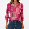 Women's Fashion Casual 3/4 Sleeve T-Shirt Prints V-Neck Button Top