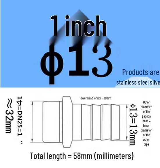 304 Stainless Steel Hex Threaded Water Hose Barb Connector