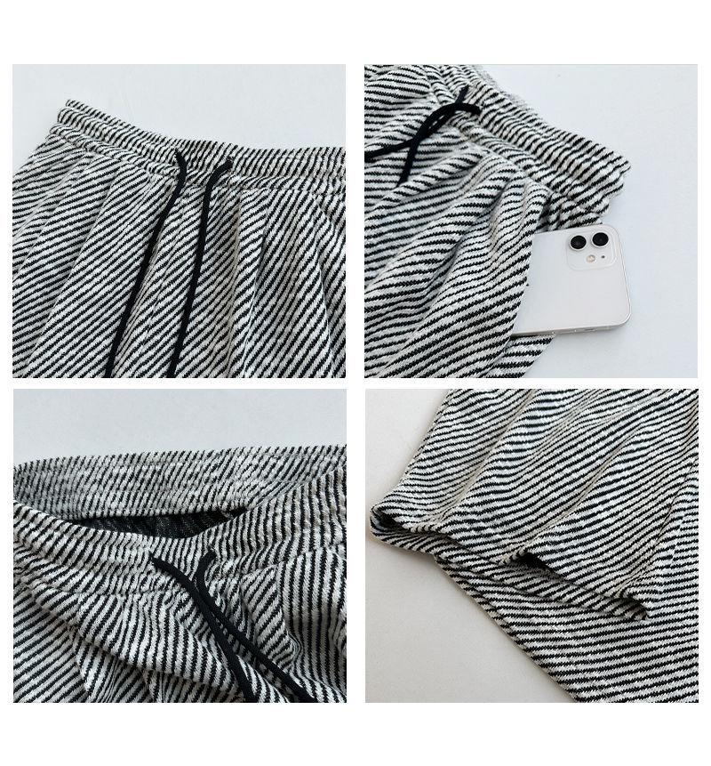Women's Gray Striped High-Waisted Wide-Leg Pants - Floor-Length Slimming Drapey Trousers