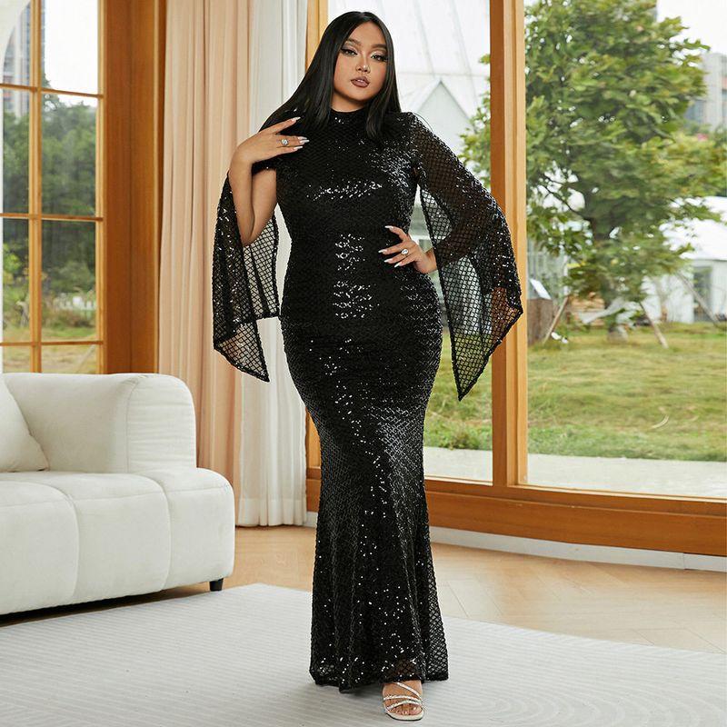 Plus Size Evening Dress Fat mm Plus Size Dress for Women Wedding Party Banquet Sequined Evening Dress Black S