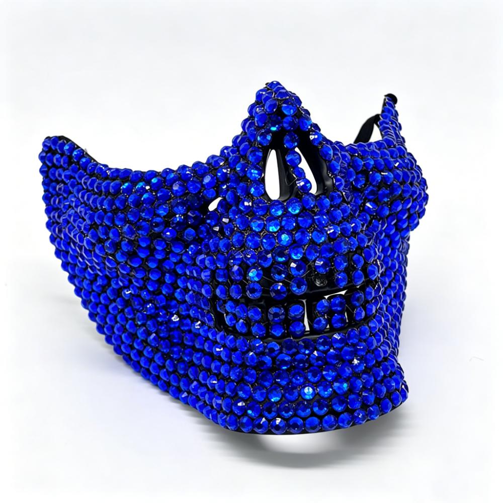 Sparkling Cosplay Mask Handcrafted Rhinestone Mask Gothic Half-Face Masquerade Mask Unisex синий