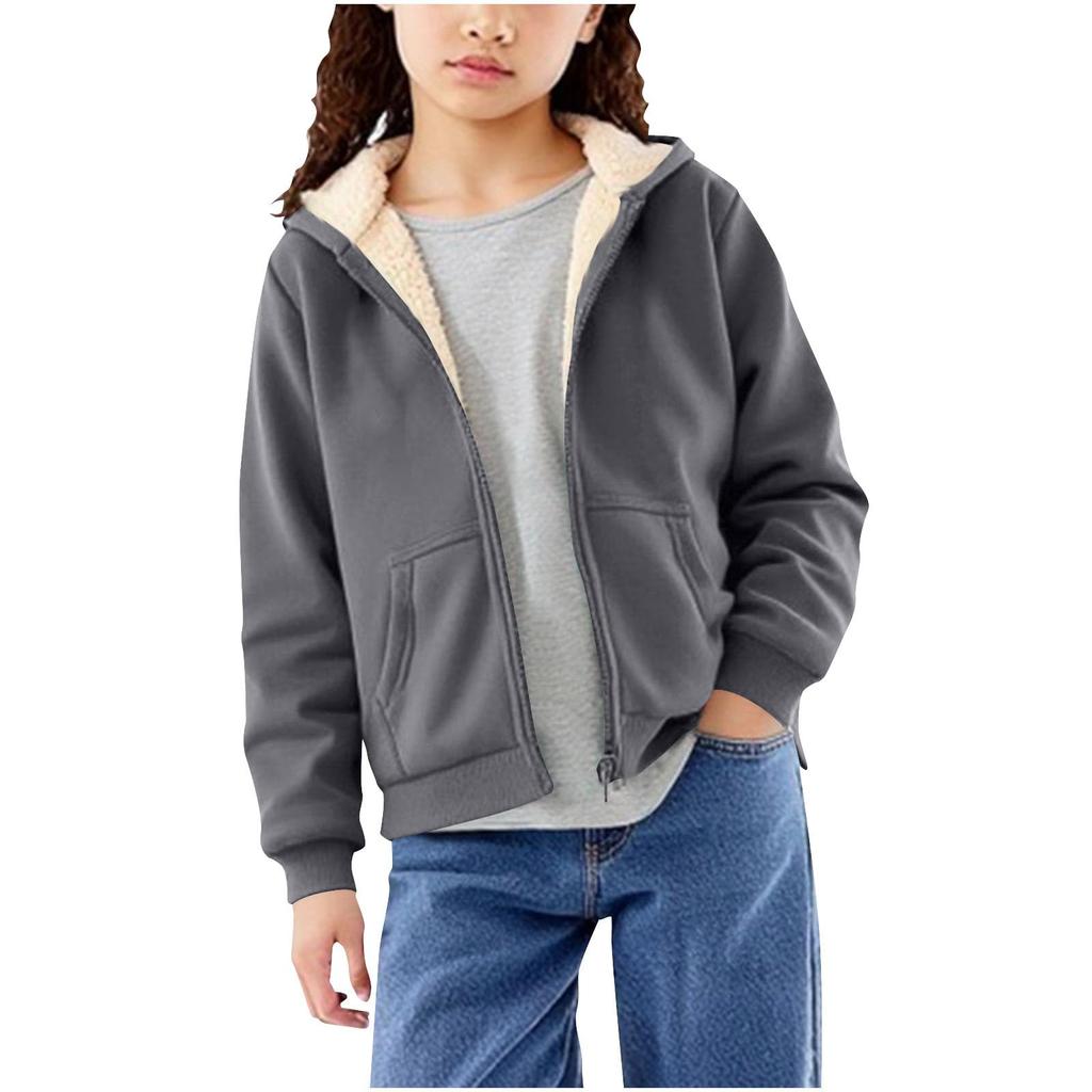 Boys Girls Fleece Lined Warm School  Zip Hoodie Sweatshirt  Jacket
