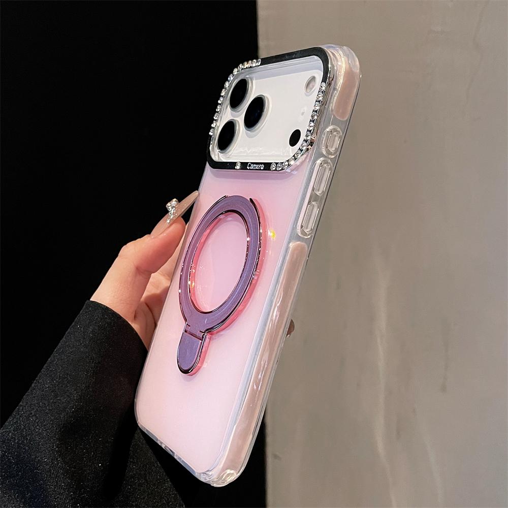 Laser Jelly Candy Magnetic Shockproof Case for iPhone 17 Air 16 15 14 13 Pro Max Bracket Stand Diamond Camera Frame Glossy Cover