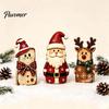 Vintage Santa Claus Elk Cat Figurines Christmas Wooden Tabletop Figurine, Hand Painted Reindeer Decor, Rustic Winter Home Holiday Ornaments