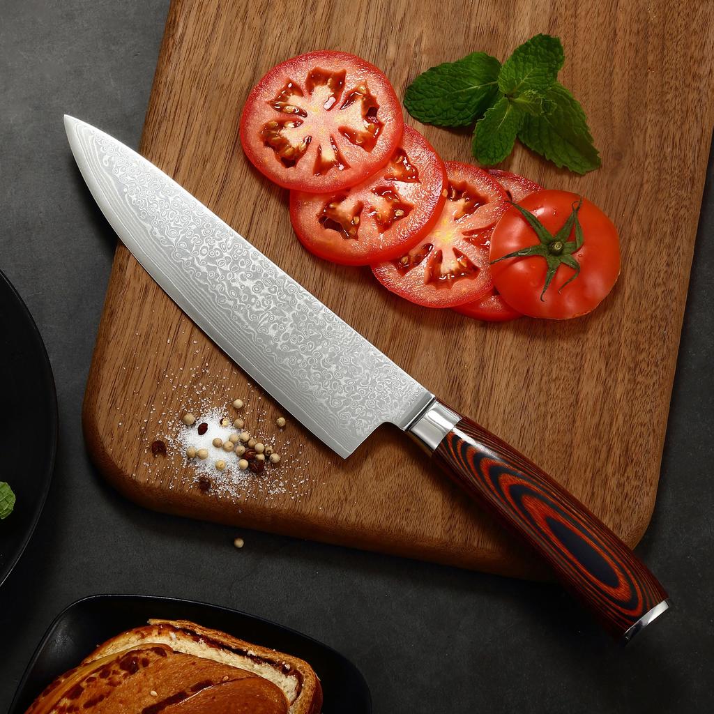 Japanese Damascus Chef Knife 7.5Inch- VG10 Steel, Ergonomic Pakkawood Handle, Professional Kitchen Knife for Meat & Vegetable Cu