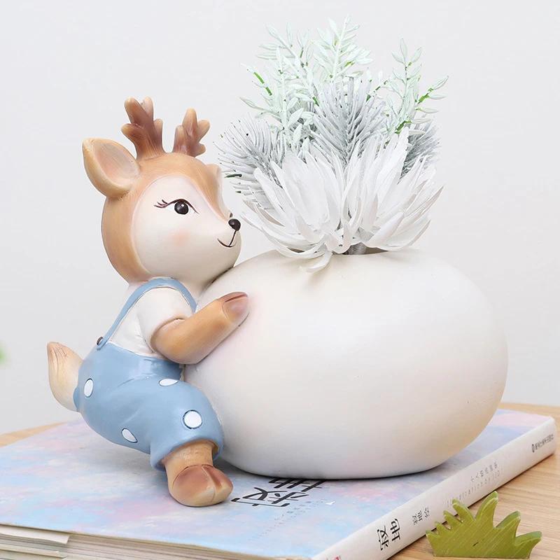 Fairy Deer Garden Pot for Dried Flowers, Decorative Planter Flower Pots, Animal Statue Figurine Home Desktop Decoration