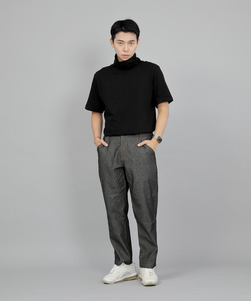 Seinteukeulu Wide Cut Crop Half-Band Pants Wch-327 Gray Black Denim Brs