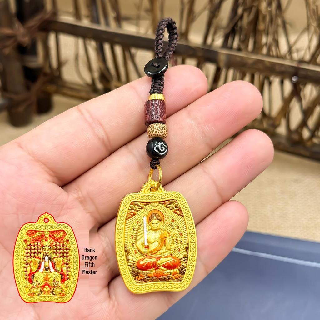Dragon Pendant Keychain with Eight Guardian Deities and Three-Dimensional Gold Thangka Design of Wutai Mountain