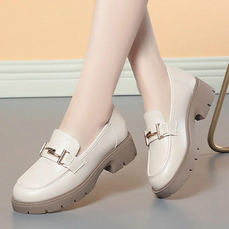 Mode Britischer Stil Dicke Sohle Lackleder Slipper Damen Plateau Schuhe 2024 Frühling Flache Blockabsätze Schuhe Büro Elegant