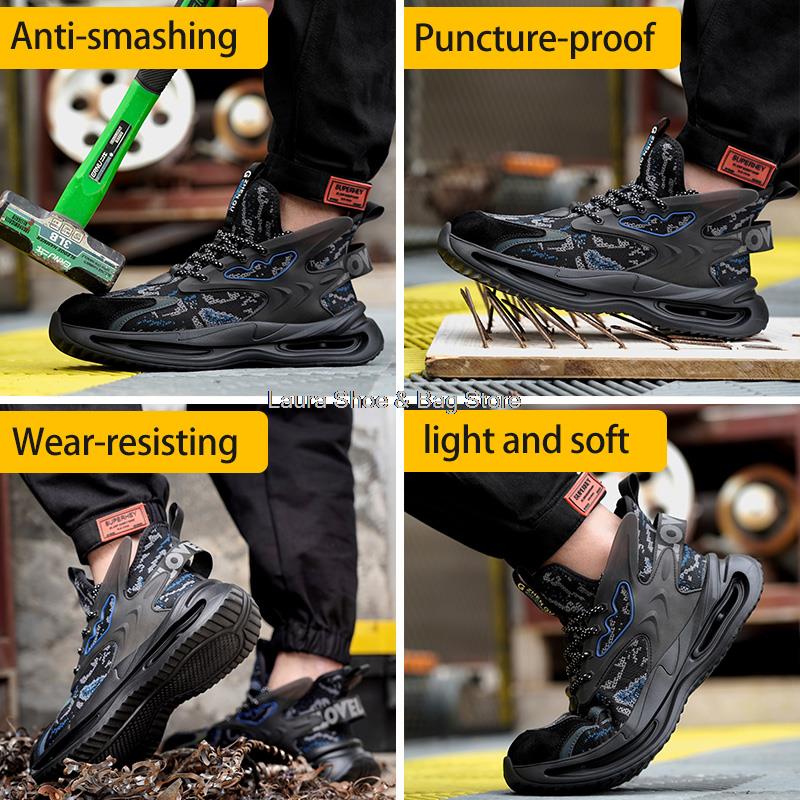 Fashion New Safety Shoes Men Women Steel Toe Sneaker Anti-smash Anti-stab Work Shoes Breathable Construction Safety Boots Male Work Boot