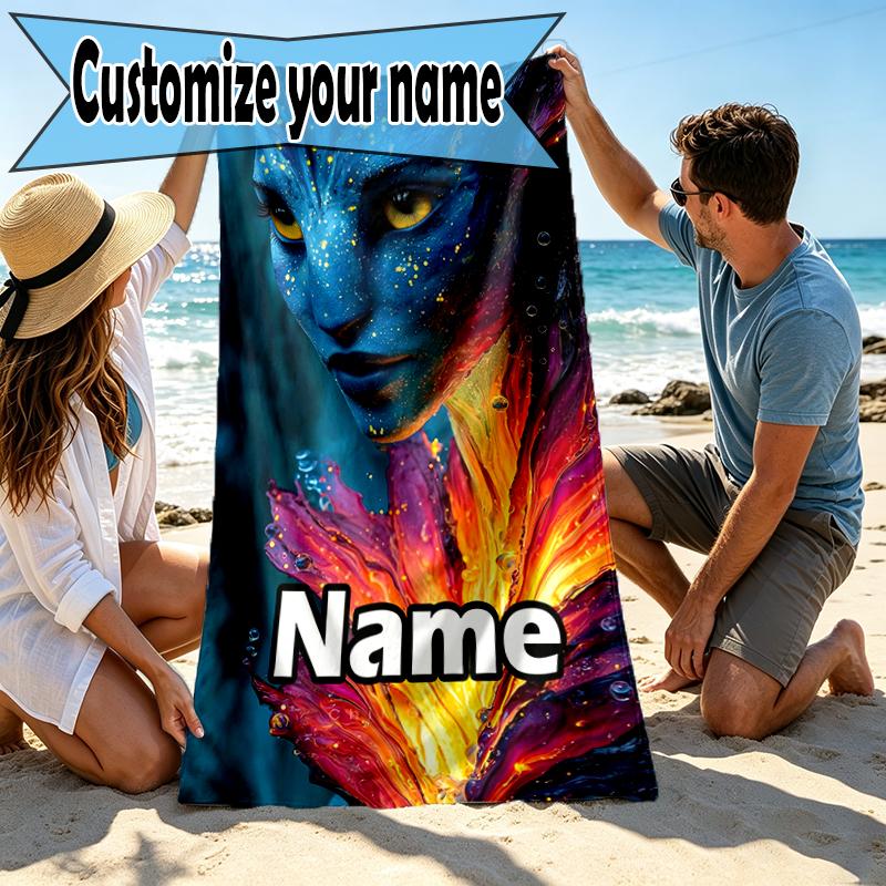 Custom Name Personalized Avatar Print Beach Towel, for Trip Camping Beach Party Home Decor, Birthday Gift for Family & Friends