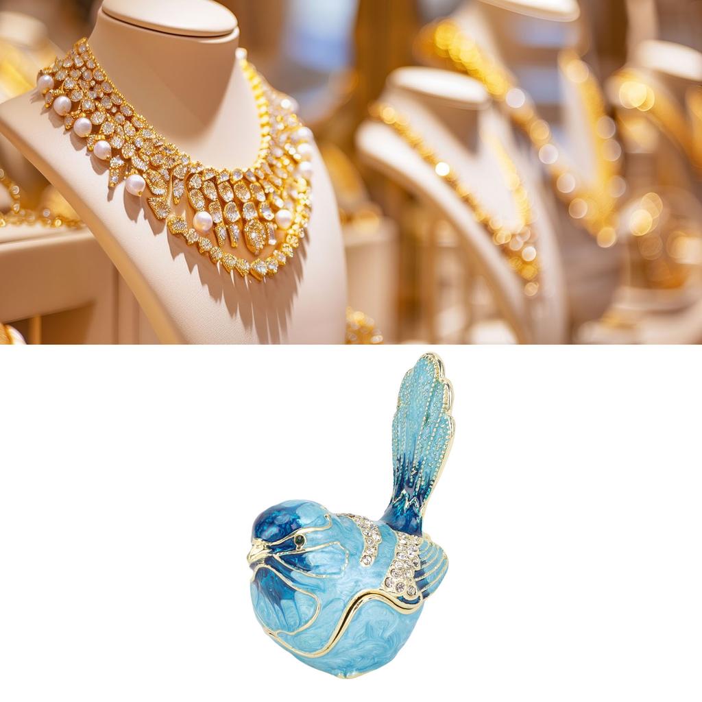 Bird Trinket Box Hinged with S Metal Enamel Jewelry Box Necklace Ear S Storage Birds Figurines Home Decor