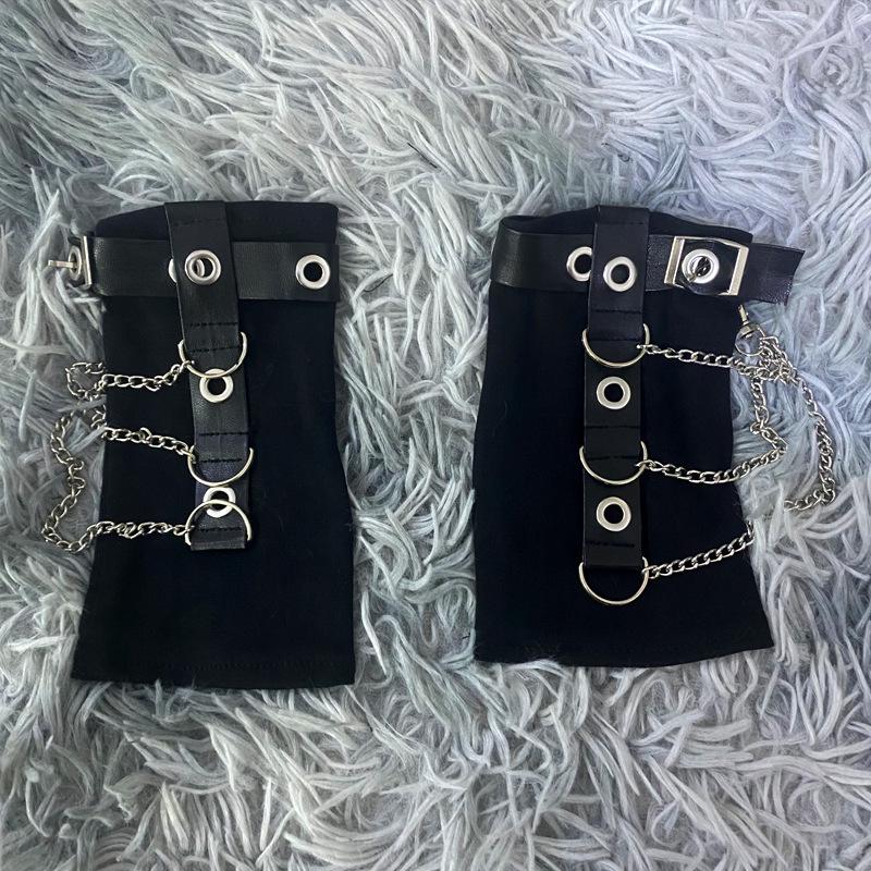 Gothic Punk Fingerless Black Arm Sleeves with Chain One Size чёрный