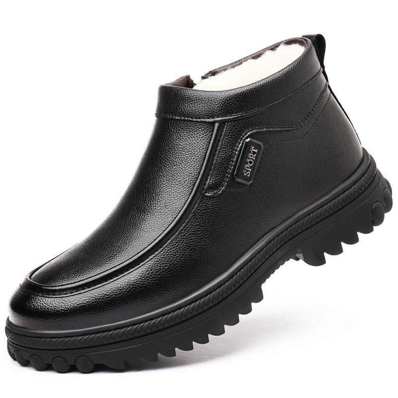 Autumn and winter new first-layer cowhide men's British retro high-top shoes with velvet warm platform casual leather boots tooling shoes