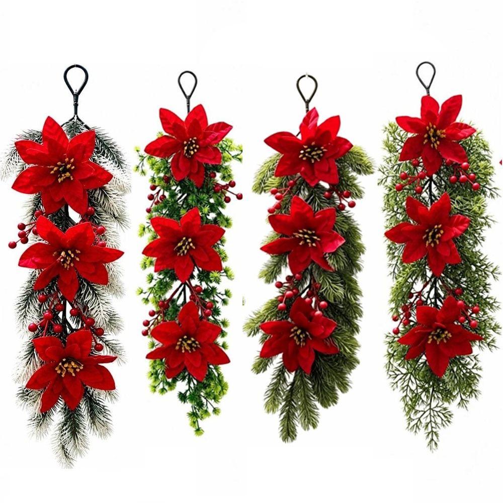 Wall Hanging Pine Branches Poinsettia Christmas Garland New Christmas Swag Garland Home Decoration