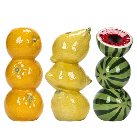 Watermelon Vase Orange Lemon Ceramic Flower Vase Stacked Fruits Design Tall Vase for Home Farmhouse Decoration Wedding Centerpieces