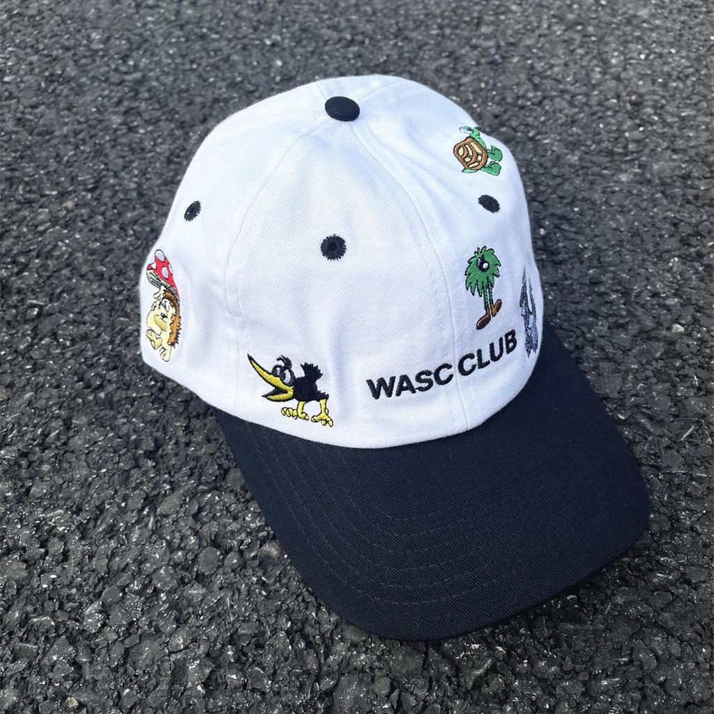 Czapka baseballowa w stylu retro z blokami kolorów, haftem i kreskówkowym zwierzęciem - Unisex miękki kapelusz, czarno-biały