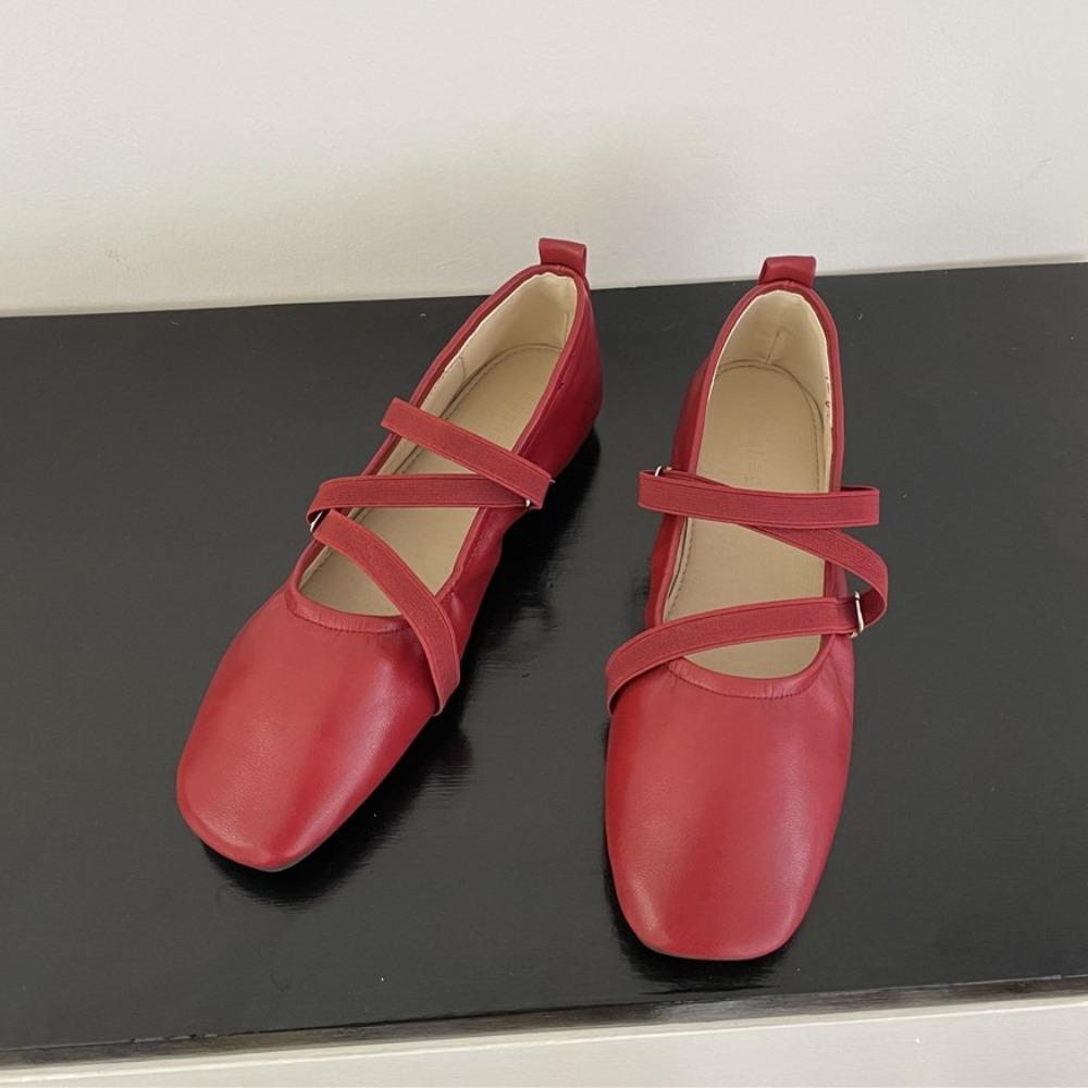 Flats for Women's 2025 Spring New Pumps Women's Autumn Soft Leather One-pedal Flat Grandma Shoes Retro Mary Jane Shoes