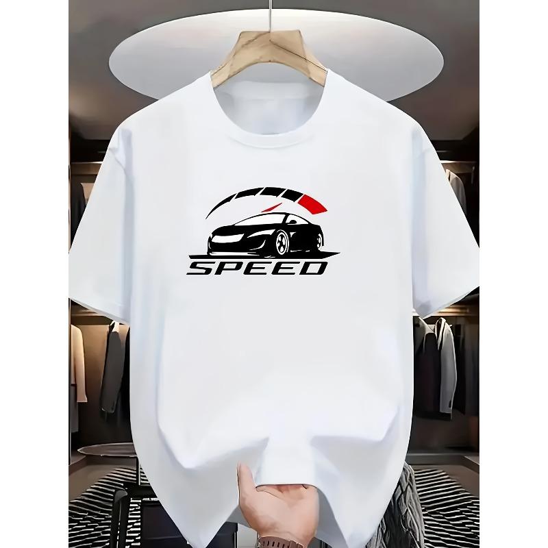 

European sizes Men s T-Shirt - Black Premium Speed Print Summer Tee, Regular Fit, Versatile Fashion Top for Daily Wear and Holiday Gifts S белый