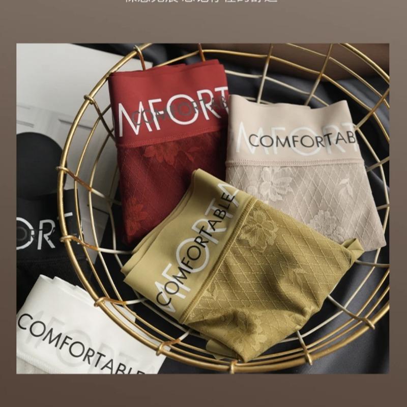 Women's Fashion Seamless Lace Mid Waist Letter Simple Extended Silk Bottom Crotch Underwear