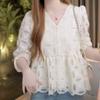Chemisier en dentelle brodée française pour femme, automne, amincissant, tendance, manches longues