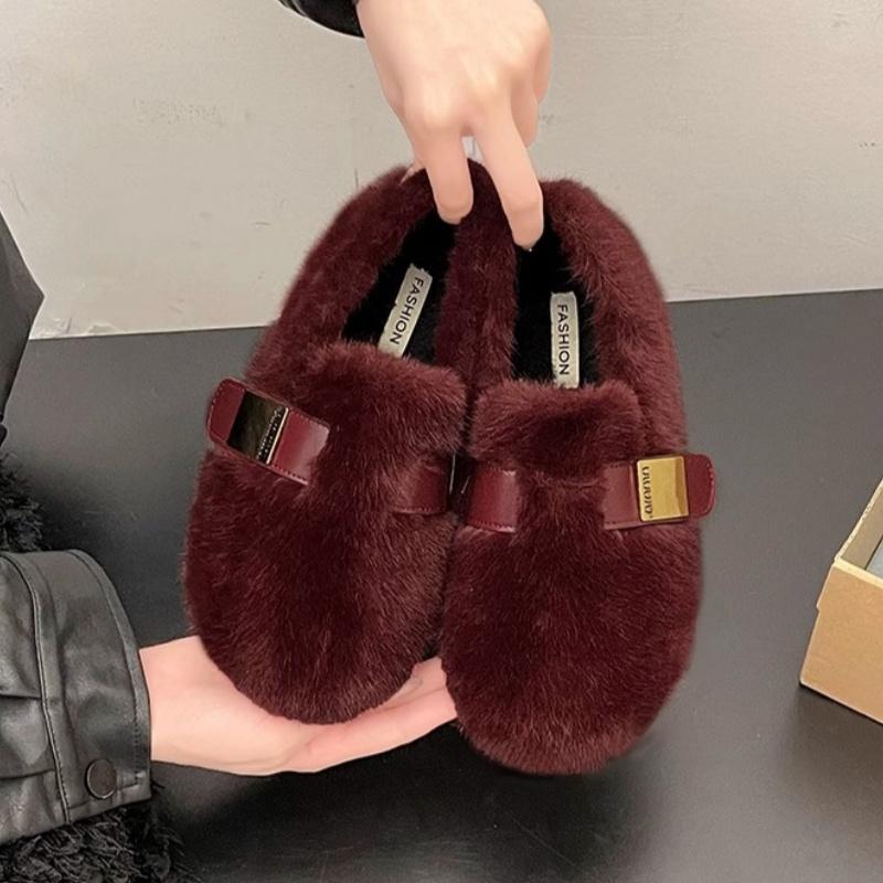 2025 Winter Wool Lamb Women Ballet Shoes Shallow Slip On Ladies Flats Mary Jane Outside Warm Soft Sole Women Shoes