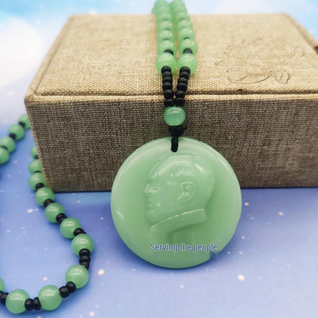Unisex Green Jade Guanyin & Guan Yu Pendant Necklace – Imitation Chalcedony Buddha & Dragon Sweater Chain