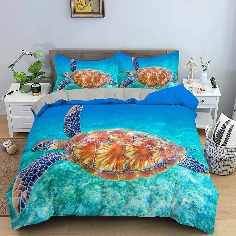 3D Sea Turtle Beddings Set Psychedelic Animal Duvet Cover Comforter Covers Single Twin Full Queen King Polyester Quilt Cover