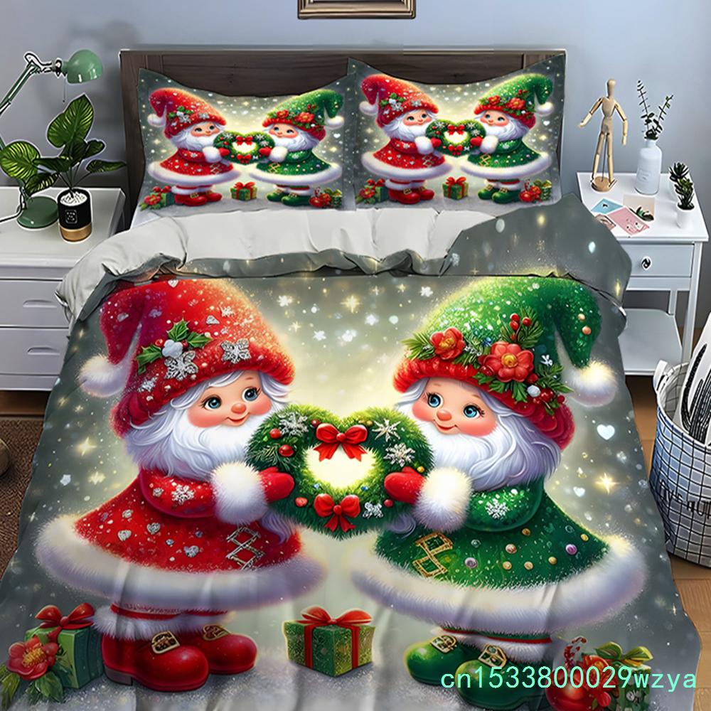 Weihnachtsgnom-Druck Bettwäsche-Set Bettbezug 1 Bettbezug 2 Kissenbezüge Bettwäsche-Set für Erwachsene und Kinder Luxuriöse Weihnachtsgeschenke