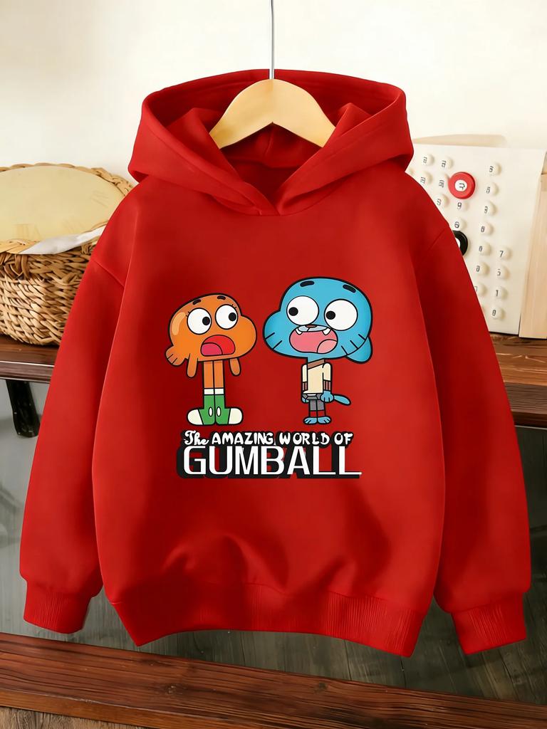 Kids Amazing World Gumball Graphic Printed Black Hoodie Boys Girls Cartoon Sweatshirt Loose Autumn Winter Active Streetwear Top