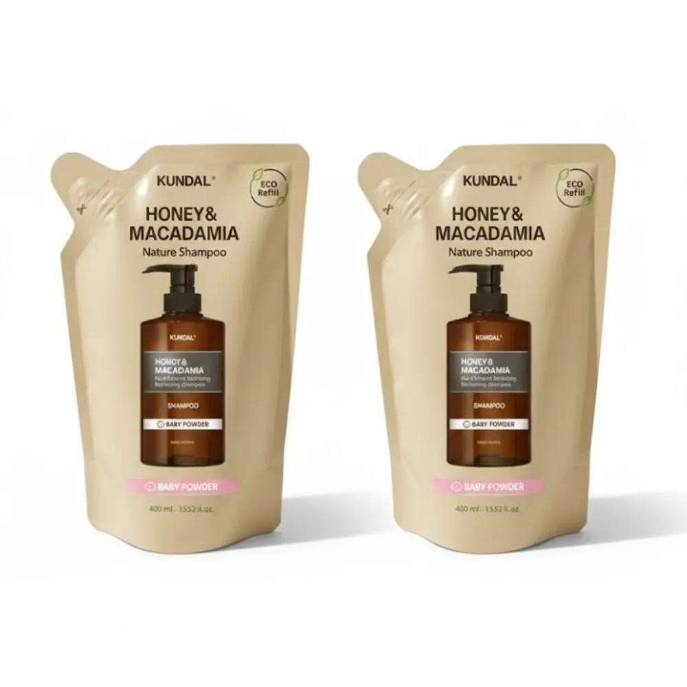 

KUNDAL Honey & Macadamia Nature Shampoo Refill Pack Baby Powder Scent 400ml 2 Packs