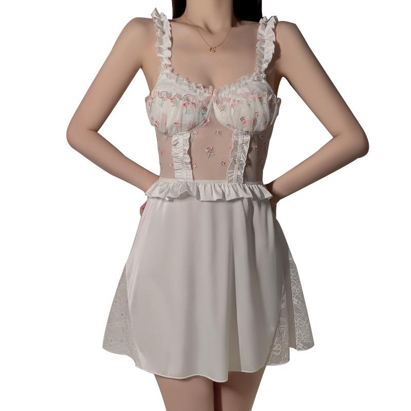 Women's Lace Ruched Padded Cami Sleep Dress with Robe Lounge Set