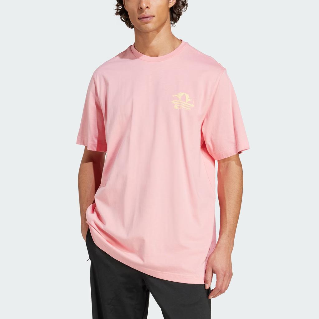 Adidas Originals Resort Graphic Fashion Loose Fit Crew Neck Short Sleeve T-Shirt Men Tops Fluorescent-Pink KC4957