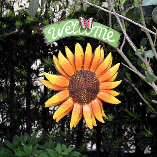 Sunflower Welcome Sign Metal Wall Hanging Plaque Rustic Decorative Door Hanger for Front Door Porch Wall Indoor Outdoor Spring Decor