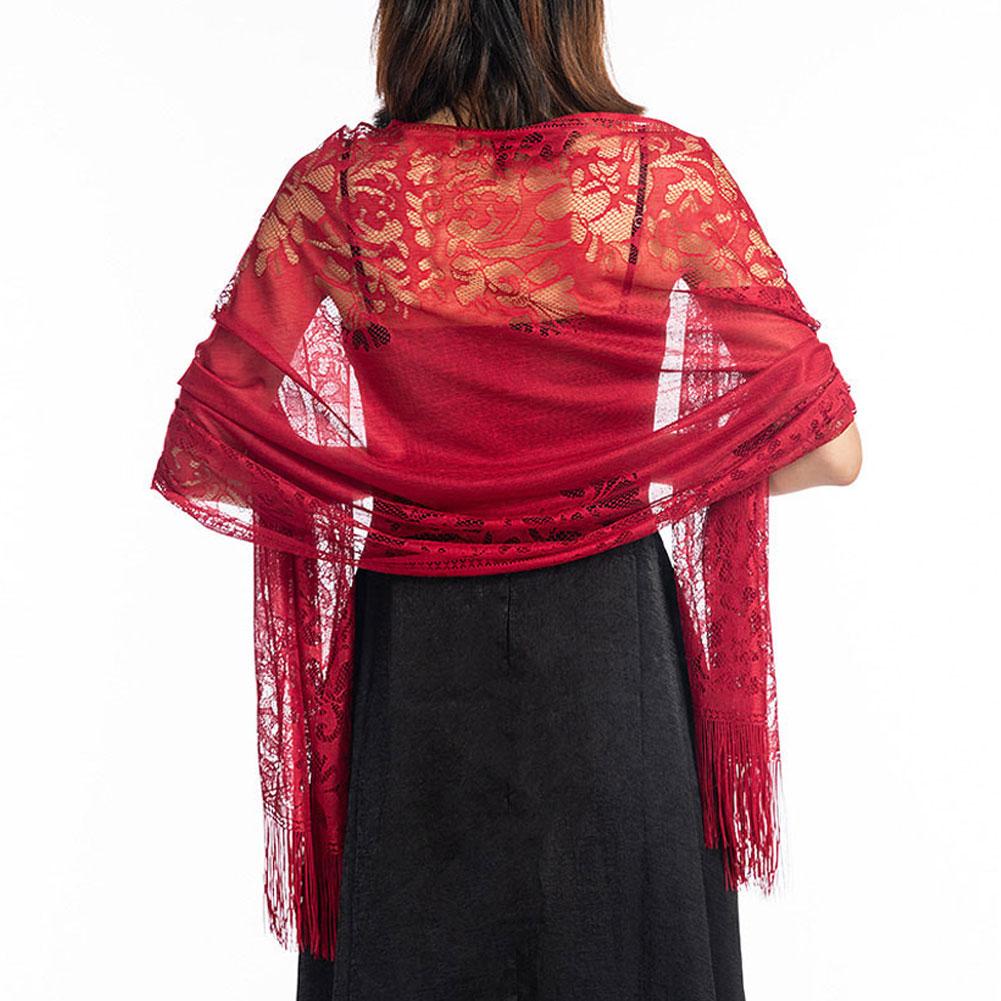 

Женский элегантный свадебный шаль с кисточками, женский чистый цвет, полая кружевная сетчатая пряжа, темпераментный вечерний шарф вино красного