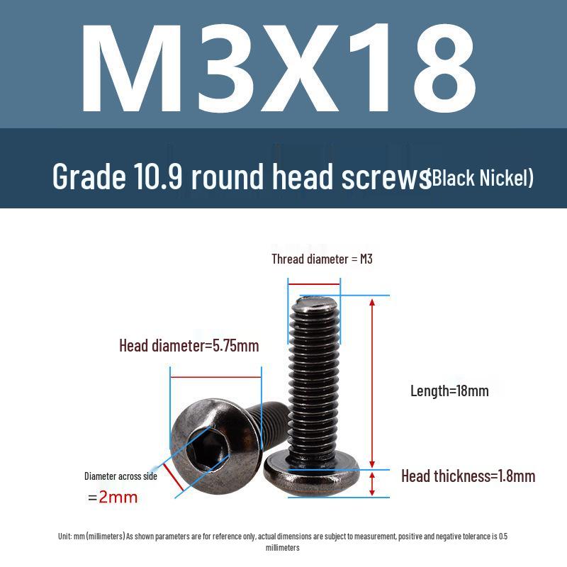 Yigu High-Strength Black Nickel Hex Socket Pan Head Machine Screw M3/M4