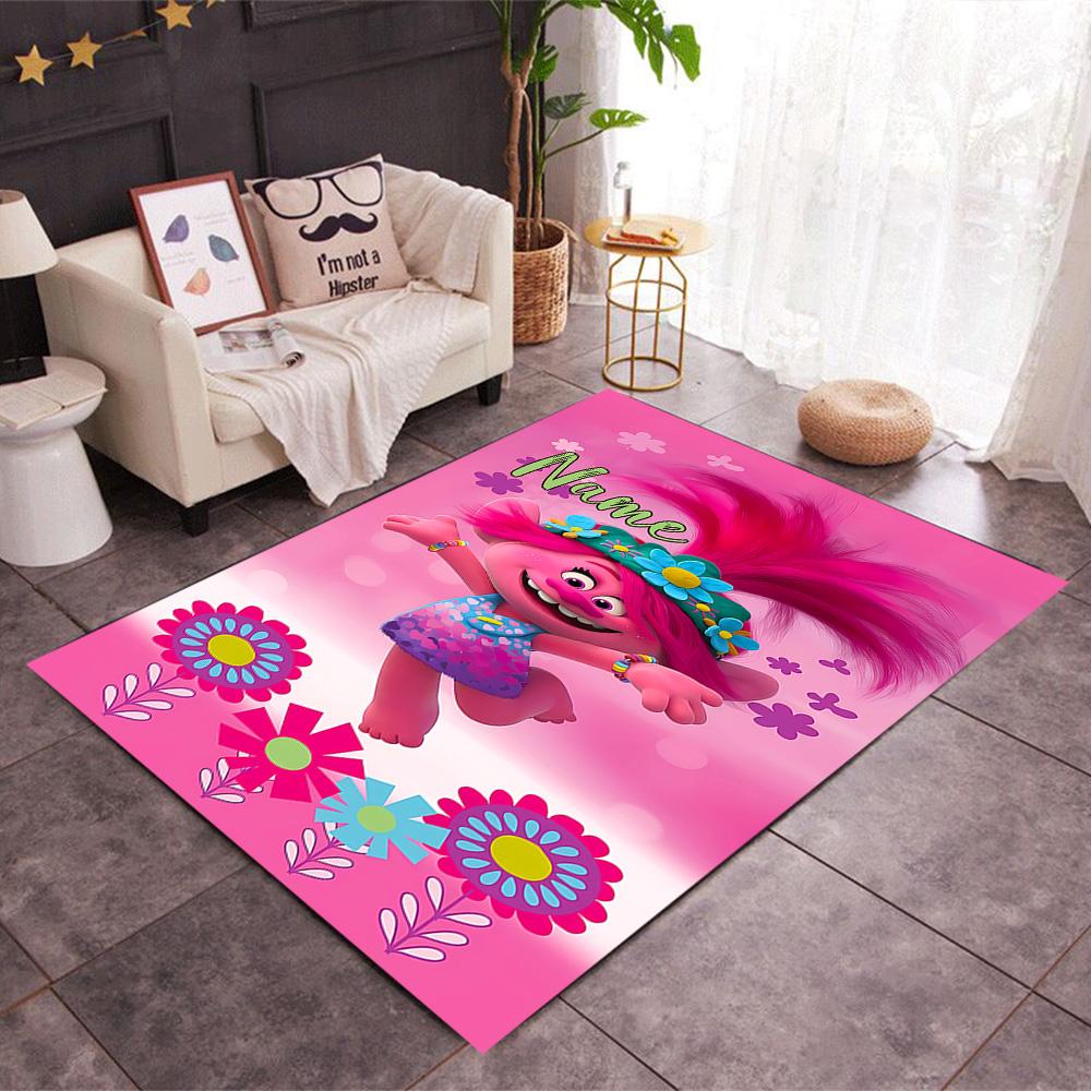 Trolls World Tour Celebration Customize Your Name Carpet Perfect for Study Room Outdoor Dining Room Playrooms Anti-slip Rug Office Home Decor