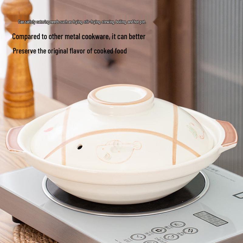 LIEI Ceramic Shallow Casserole Pot with Lid