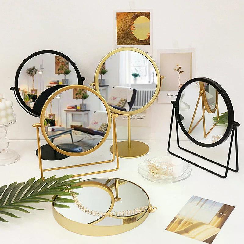 Nordic Gold Round Vanity Mirror For Makeup And Dressing Desk Tabletop Mirrors Home Decor 360°Rotation Adjustable Cosmetic Mirror