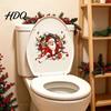 Santa Claus Bathroom Decor 3D Break Through Wall Reindeer Toilet Sticker, Self-Adhesive Christmas Realistic Stickers Decal, Waterproof Lid for