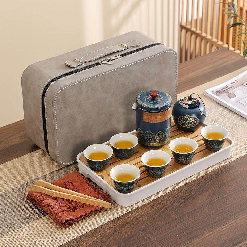 Portable Ceramic Gaiwan Tea Set - Customizable Chinese Style for Outdoor Camping, Business Souvenir with Logo.