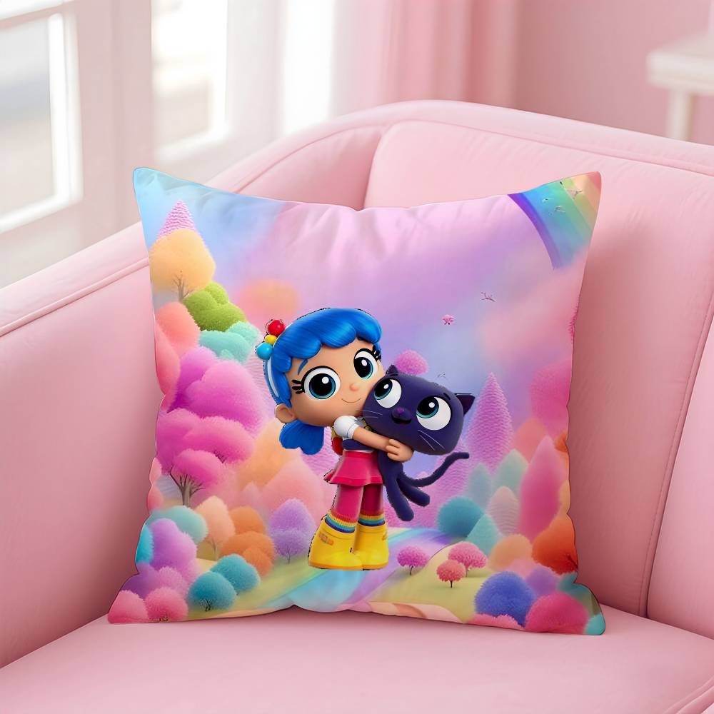 Kwaii True R-Rainbow Kingdom Pillow Case Anti-dustmite Pillowcase Invisible Zipper Silky Short Plush Sofa Cushion Cover